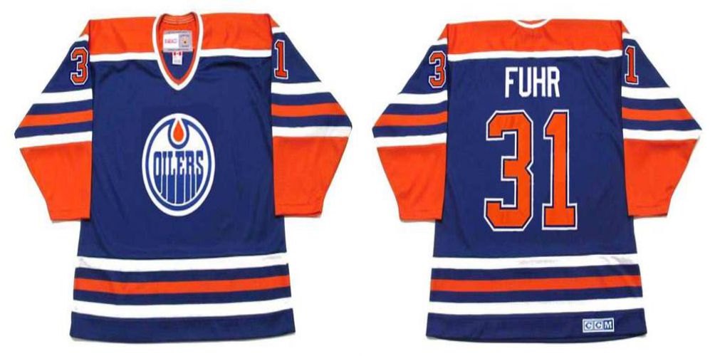 2019 Men Edmonton Oilers 31 Fuhr Blue CCM NHL jerseys